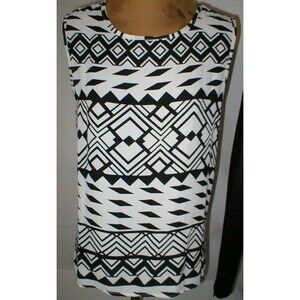 New Womens Medium Minx USA made Blouse Top White Black Sleeveless Open Back Slit